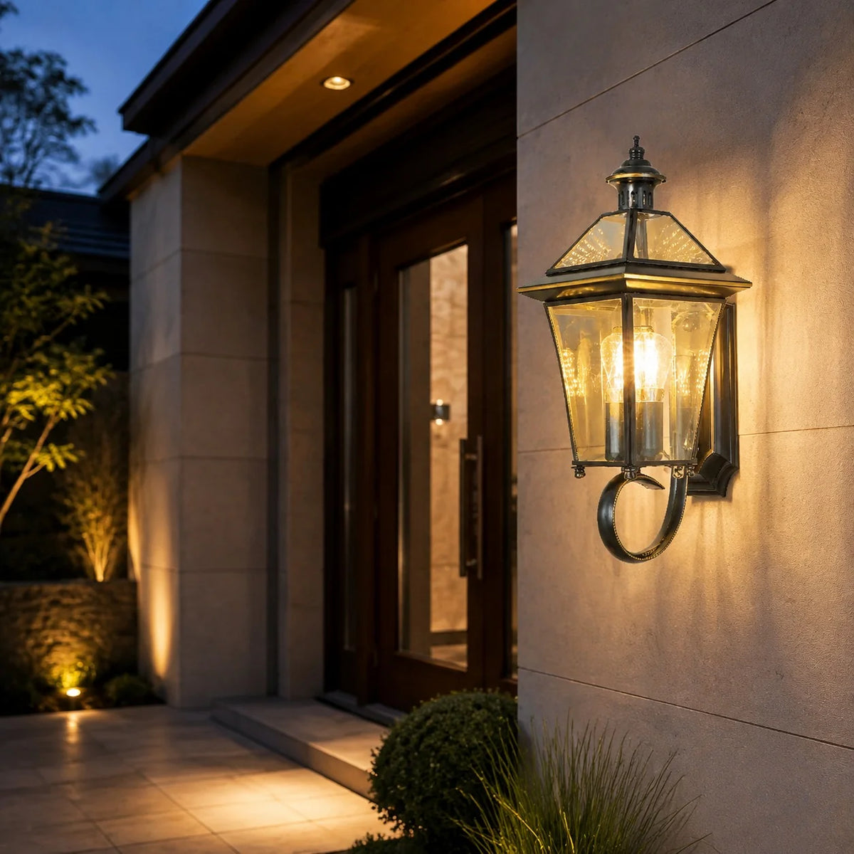 Outdoor Wall Light Brass & Clear Glass IP65