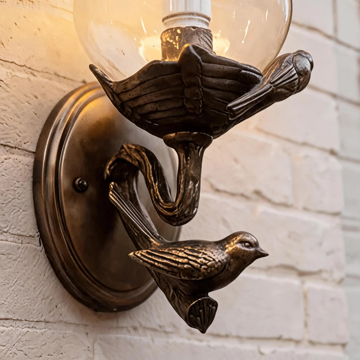 Outdoor Wall Sconce Carved Glass Bird Warm LED