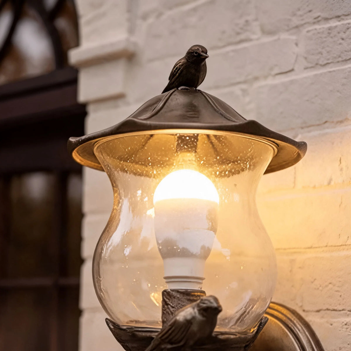 Outdoor Wall Sconce Carved Glass Bird Warm LED