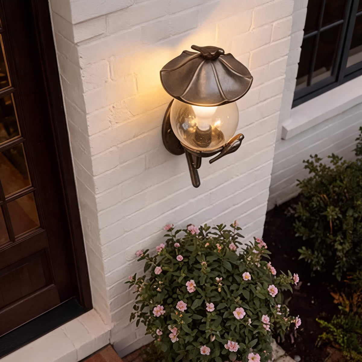 Outdoor Wall Sconce Carved Glass Bird Warm LED