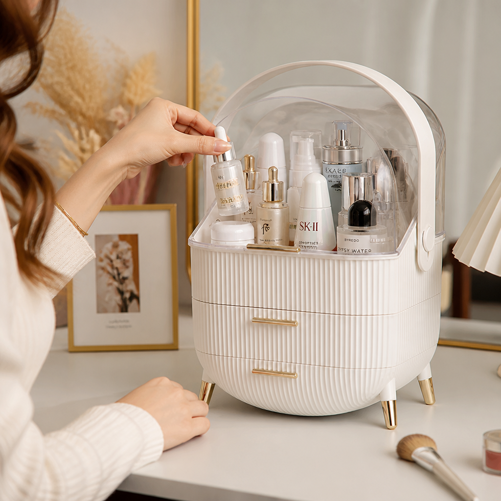 Oval Transparent Makeup Organizer Case (35L)