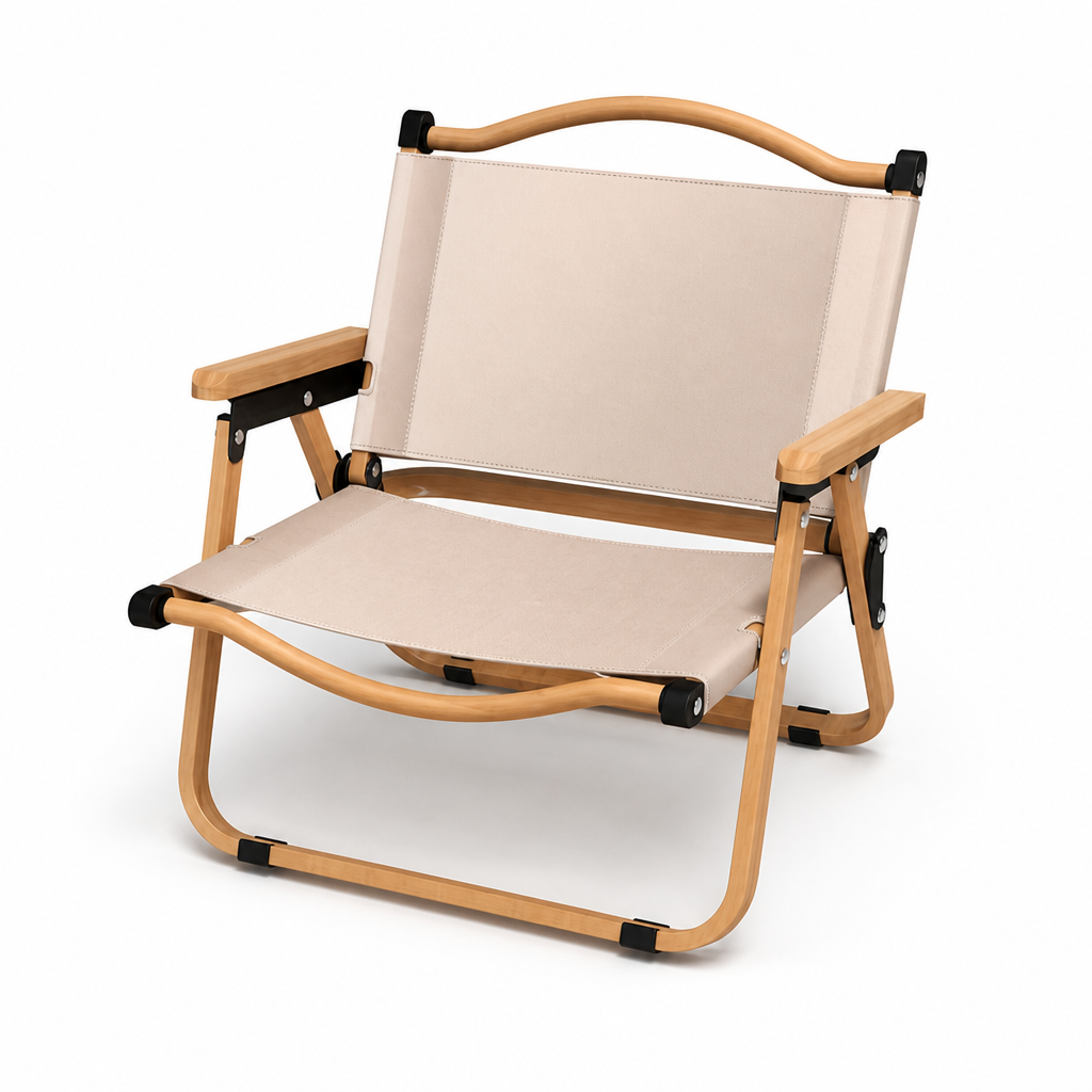 Oxford Fabric Foldable Outdoor Chair with Beech Wood Armrests