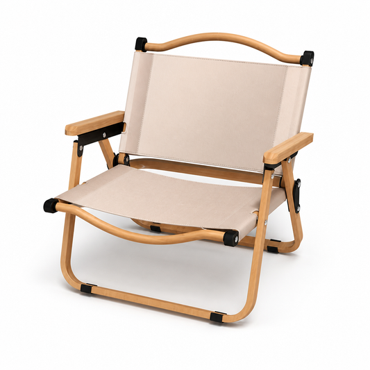 Oxford Fabric Foldable Outdoor Chair with Beech Wood Armrests