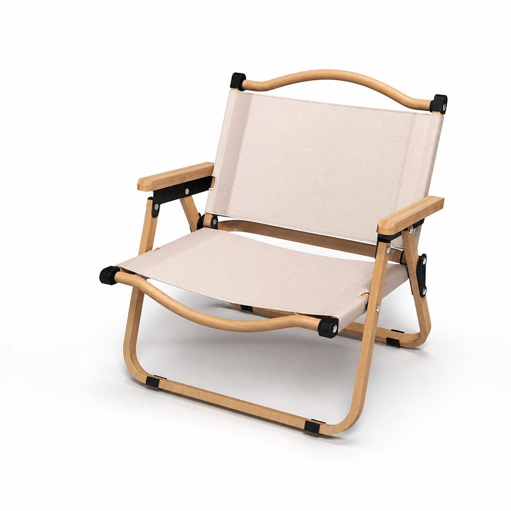 Oxford Fabric Foldable Outdoor Chair with Beech Wood Armrests