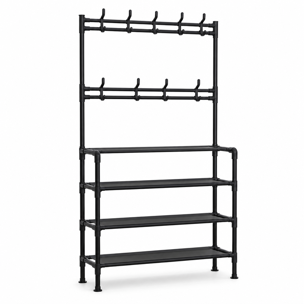 Painted Steel Multi-Layer Coat Rack With Shoe Storage