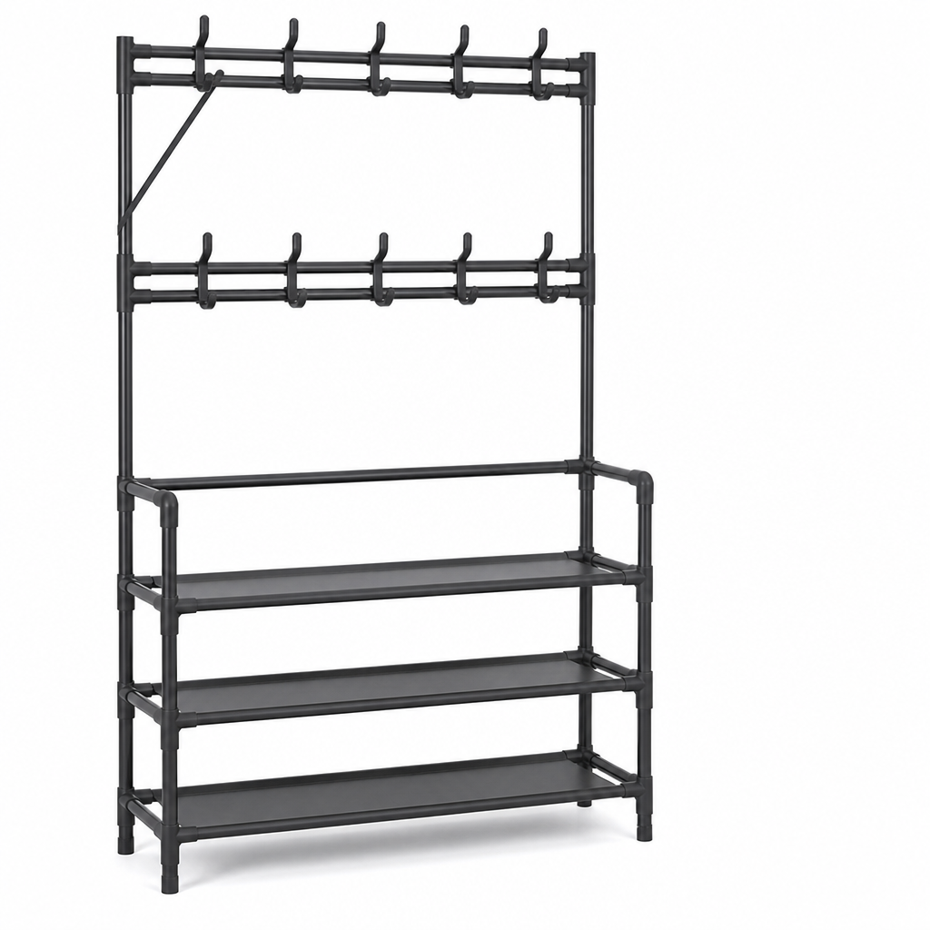 Painted Steel Multi-Layer Coat Rack With Shoe Storage