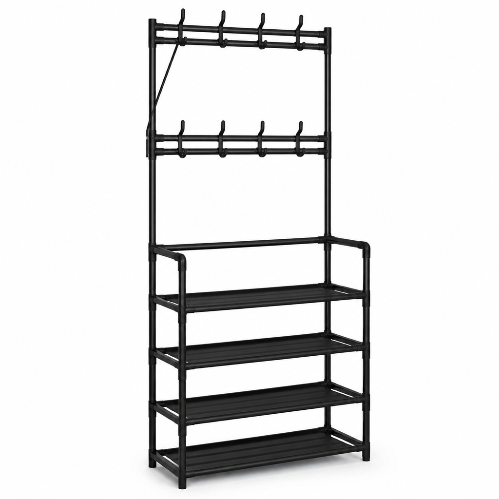 Painted Steel Multi-Layer Coat Rack With Shoe Storage