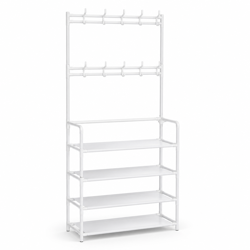 Painted Steel Multi-Layer Coat Rack With Shoe Storage