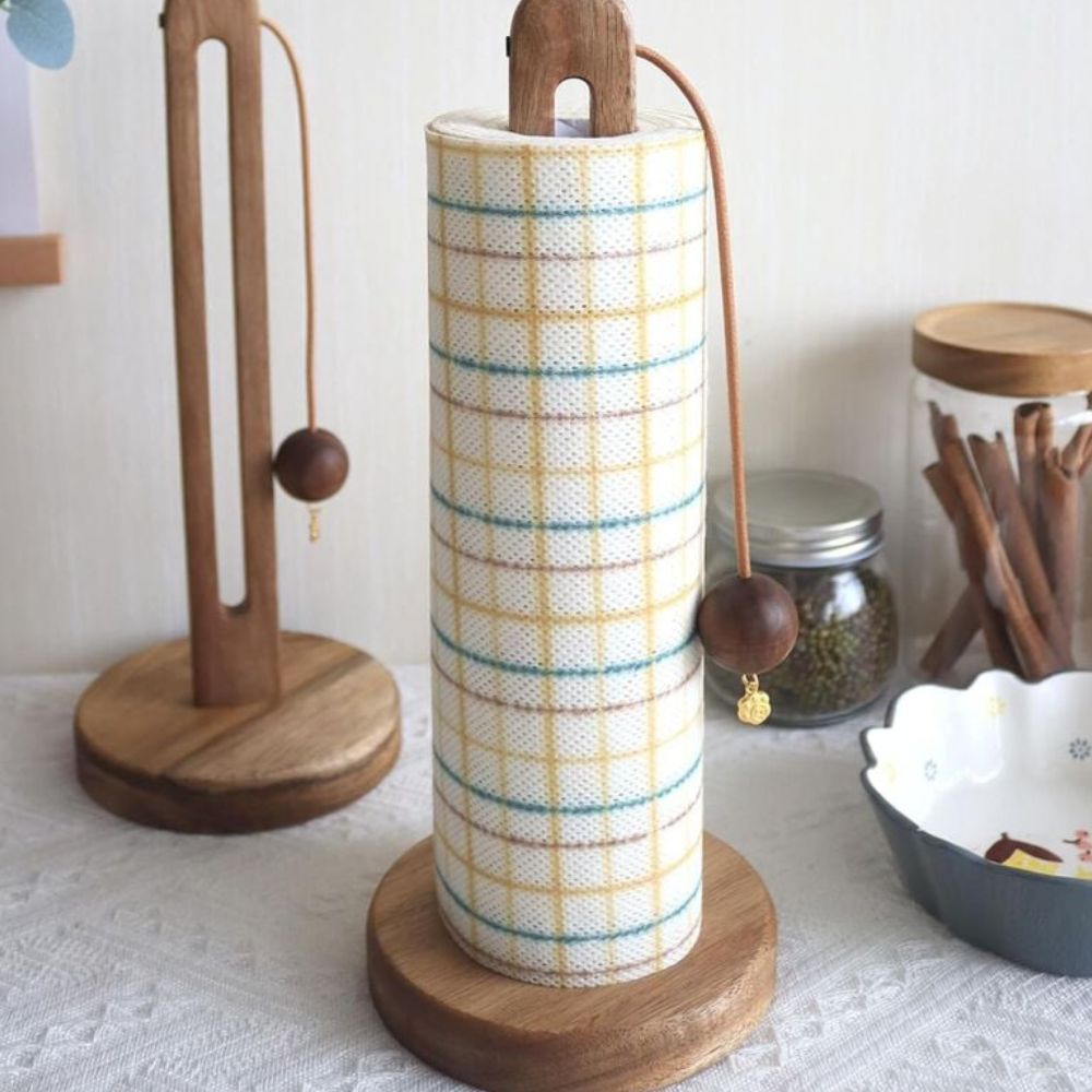 Paper Towel Stand Acacia Wood Anti-Slip Roll Stopper