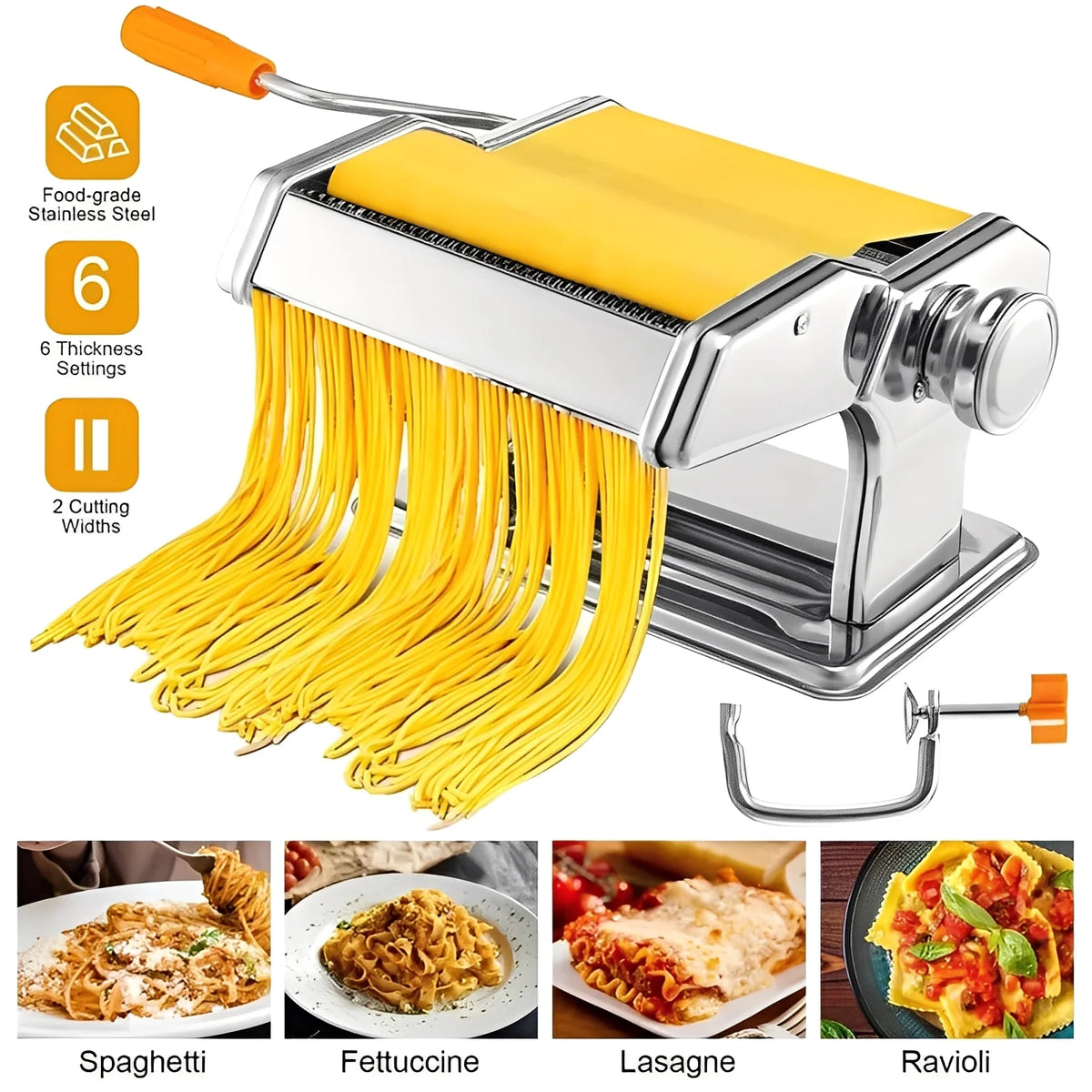 Pasta Maker Stainless Steel Double Cutter 6 Settings