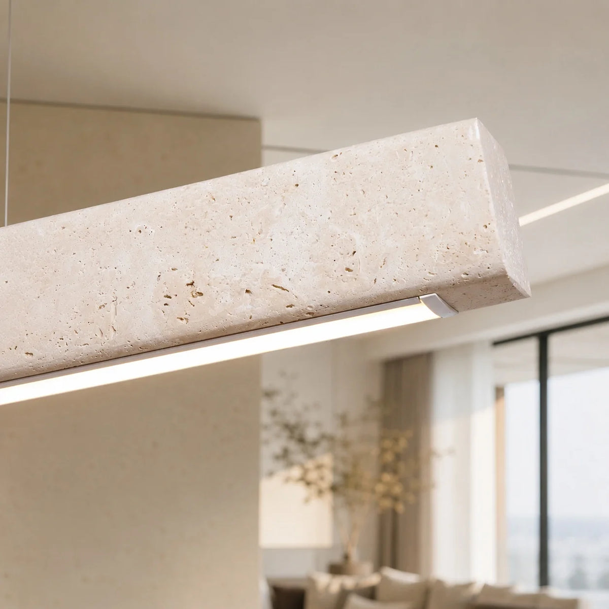 Pendant Lamp Adjustable LED Travertine Shade & Walnut Wood