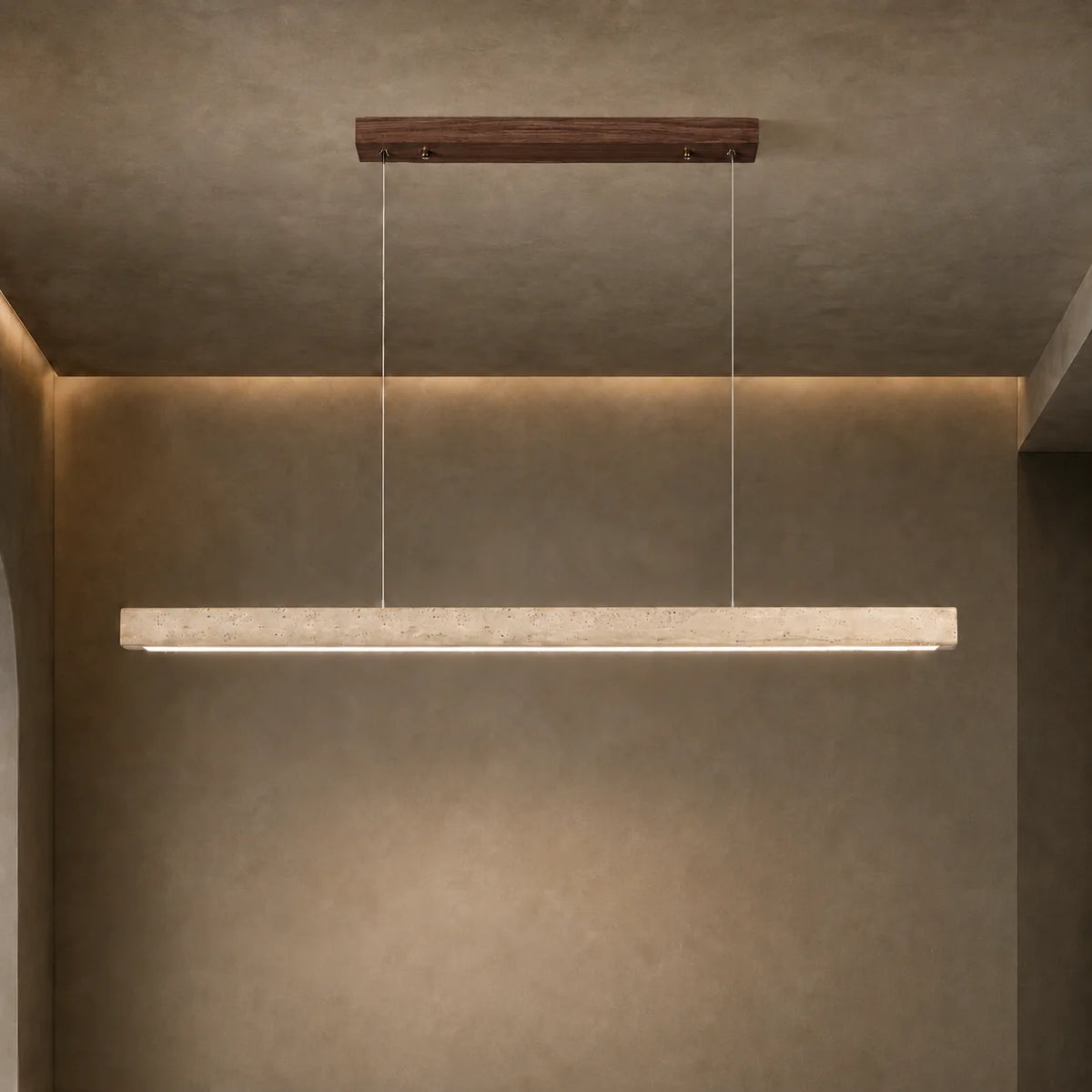 Pendant Lamp Adjustable LED Travertine Shade & Walnut Wood