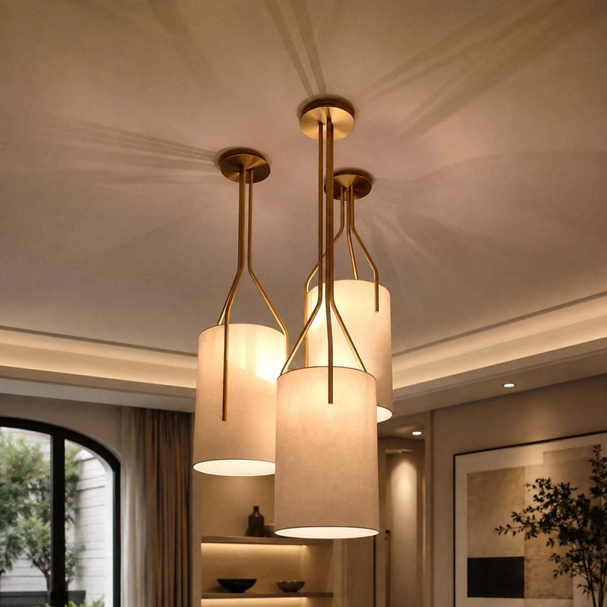 Pendant Light Adjustable Height Metal & Linen Shade