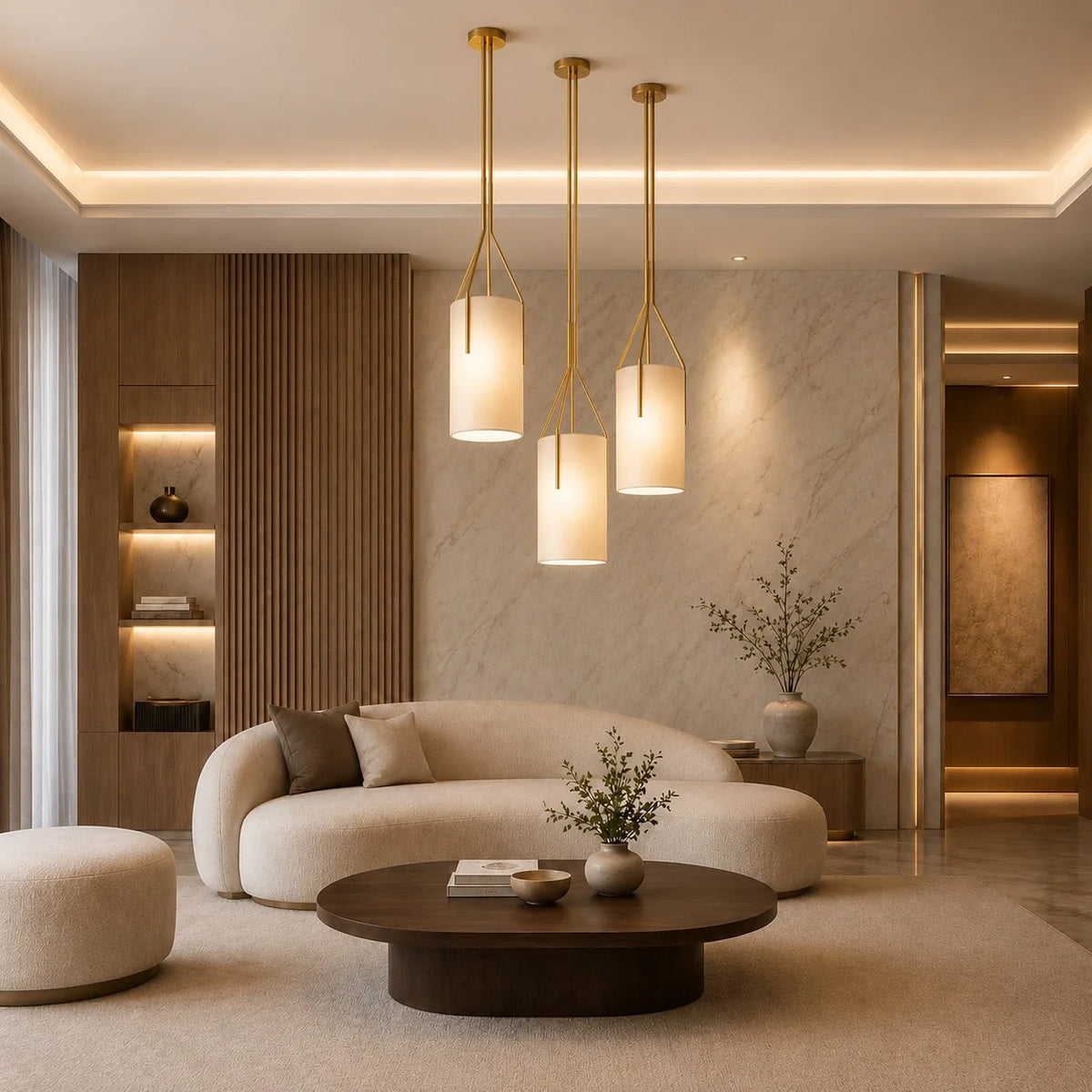 Pendant Light Adjustable Height Metal & Linen Shade