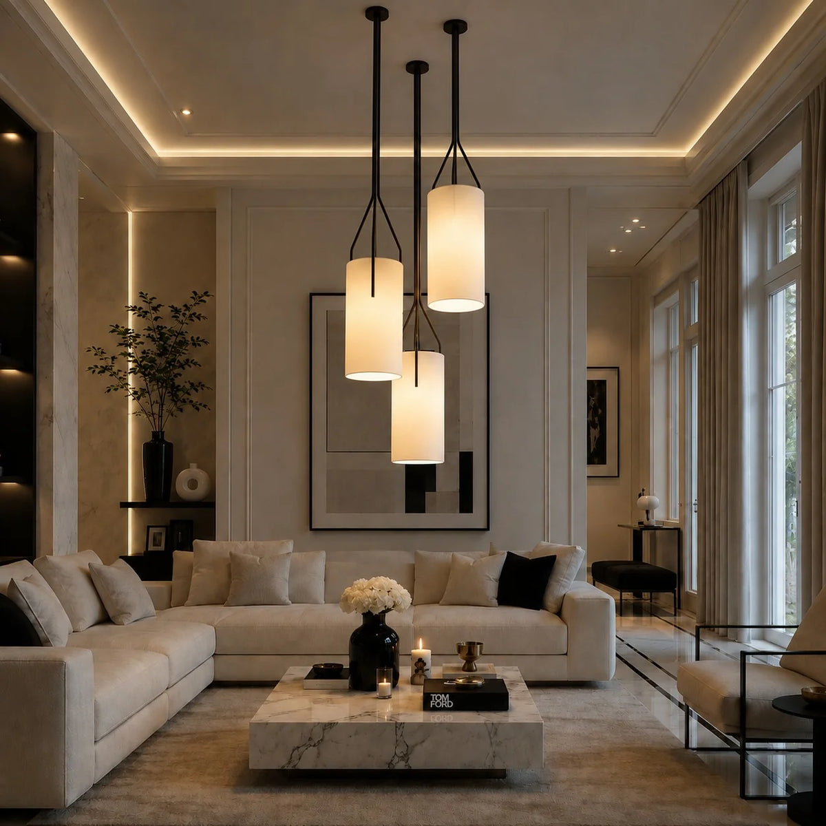 Pendant Light Adjustable Height Metal & Linen Shade