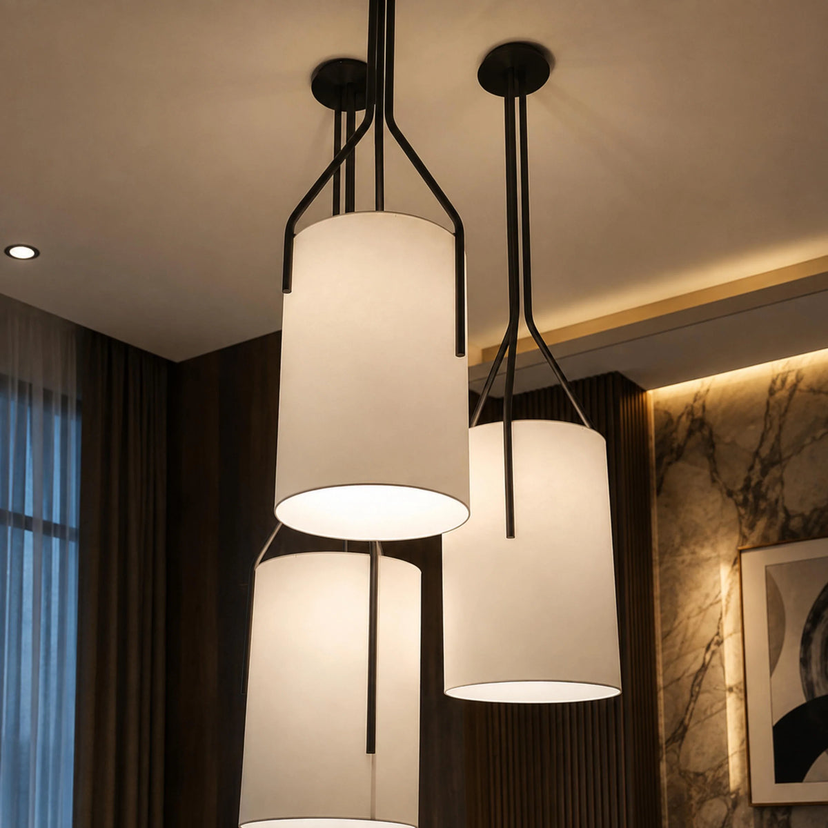 Pendant Light Adjustable Height Metal & Linen Shade