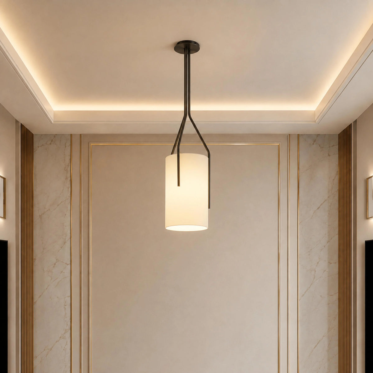 Pendant Light Adjustable Height Metal & Linen Shade