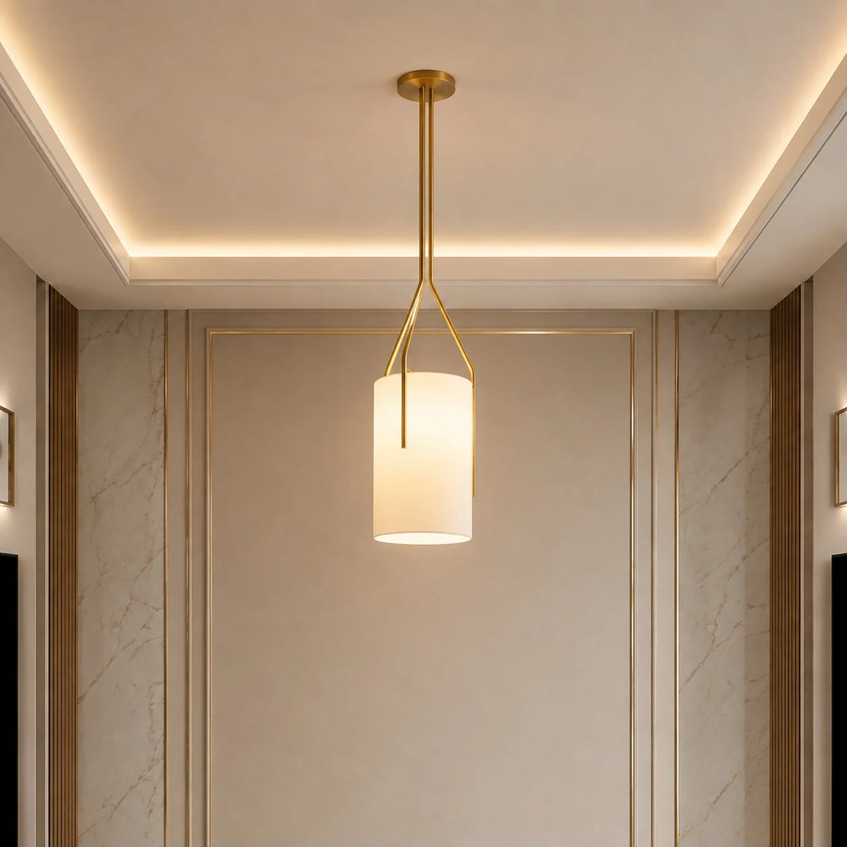 Pendant Light Adjustable Height Metal & Linen Shade