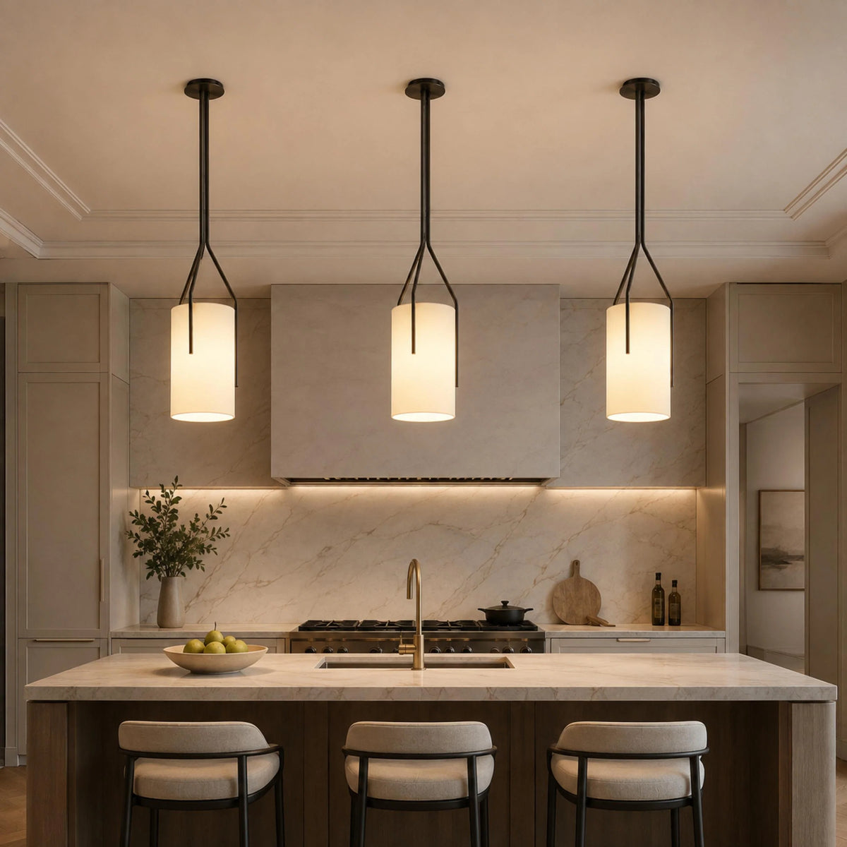 Pendant Light Adjustable Height Metal & Linen Shade
