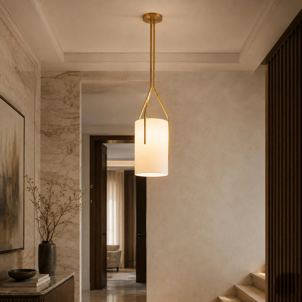 Pendant Light Adjustable Height Metal & Linen Shade