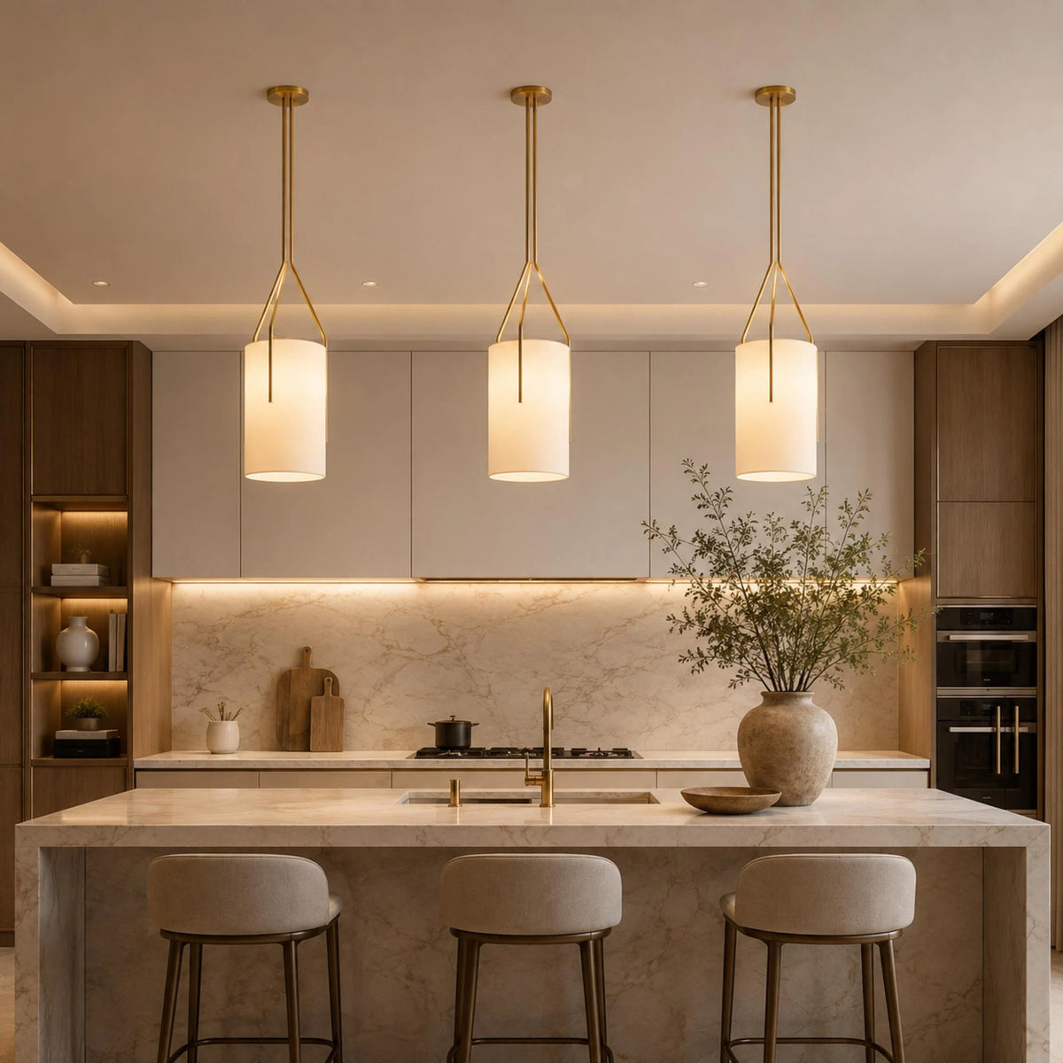 Pendant Light Adjustable Height Metal & Linen Shade