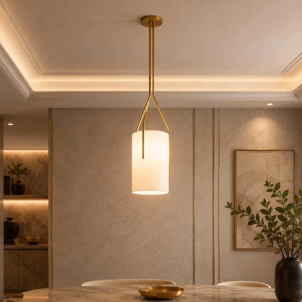 Pendant Light Adjustable Height Metal & Linen Shade