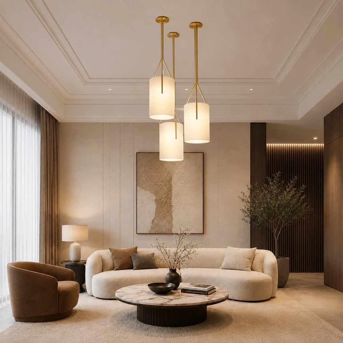 Pendant Light Adjustable Height Metal & Linen Shade