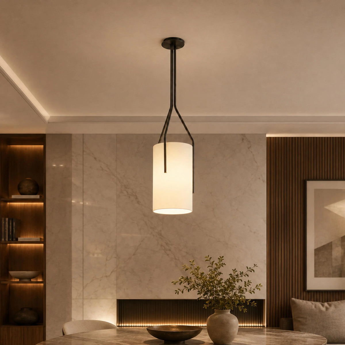 Pendant Light Adjustable Height Metal & Linen Shade