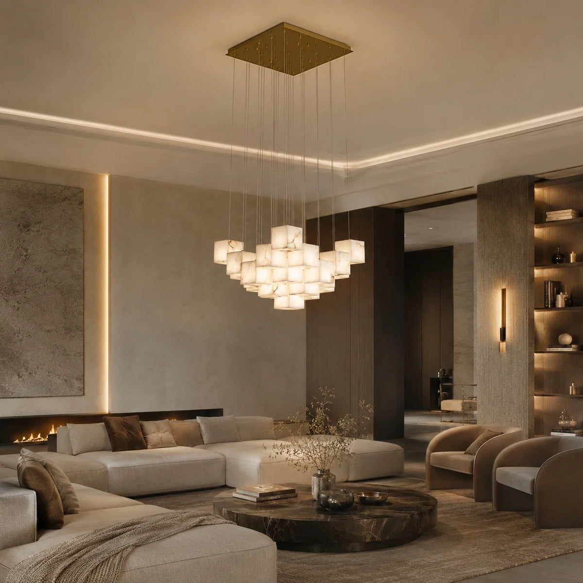 Pendant Light Alabaster Box Shade Adjustable Height