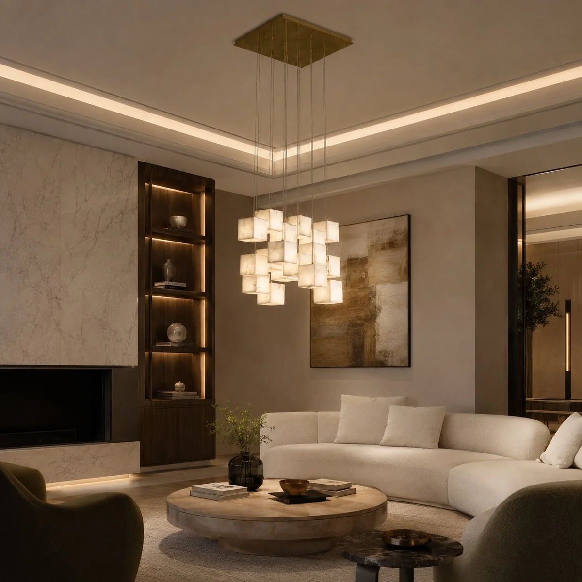 Pendant Light Alabaster Box Shade Adjustable Height