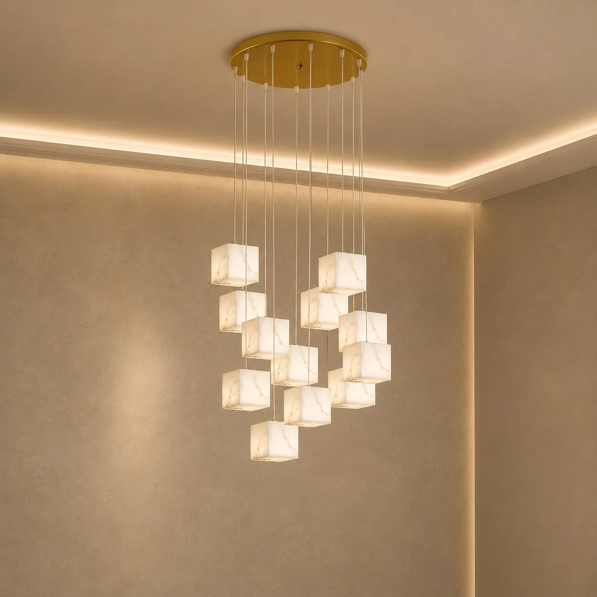 Pendant Light Alabaster Box Shade Adjustable Height