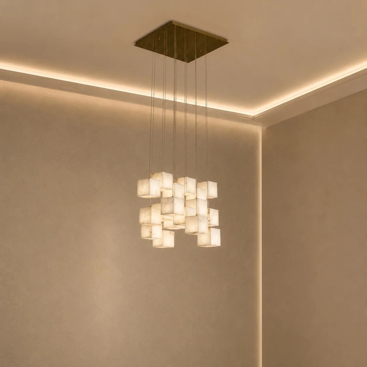 Pendant Light Alabaster Box Shade Adjustable Height