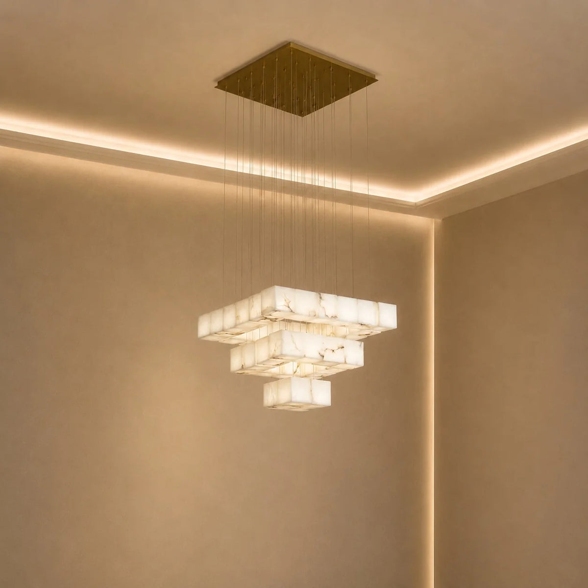 Pendant Light Alabaster Box Shade Adjustable Height