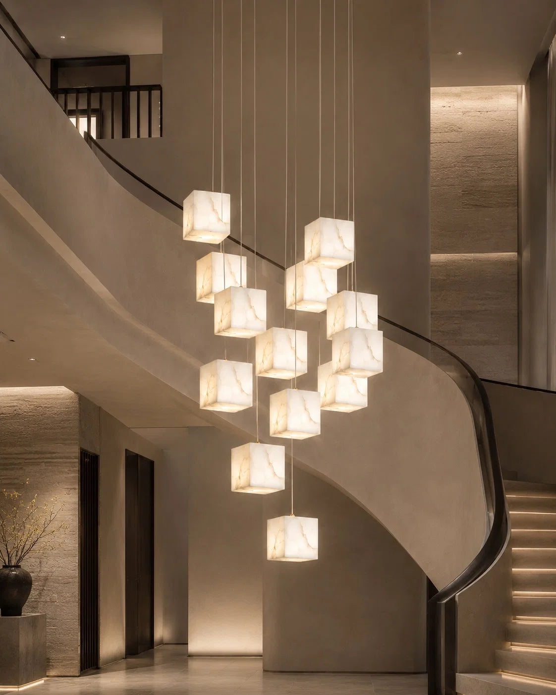 Pendant Light Alabaster Box Shade Adjustable Height