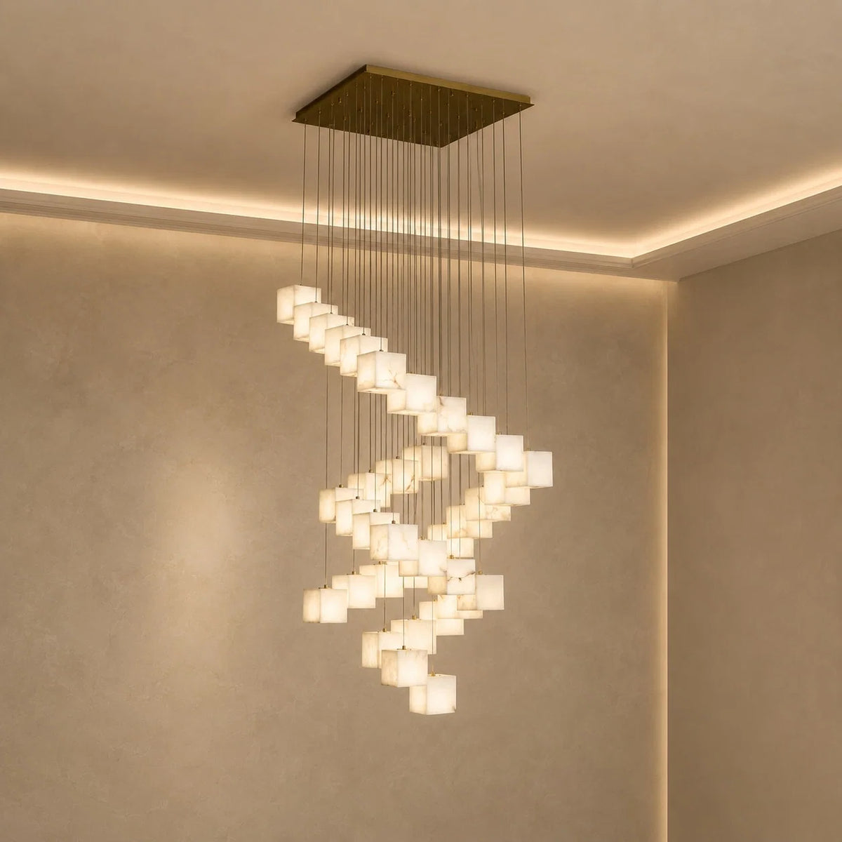 Pendant Light Alabaster Box Shade Adjustable Height