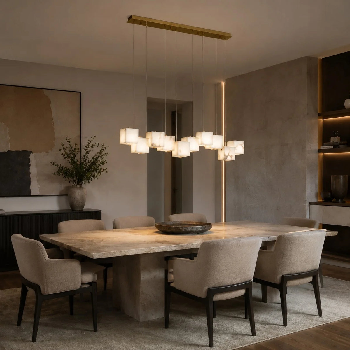 Pendant Light Alabaster Box Shade Adjustable Height