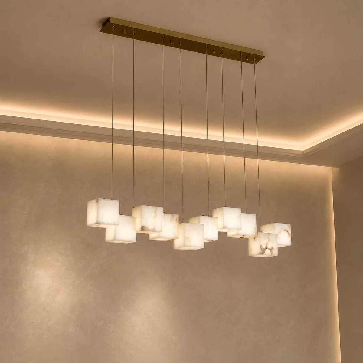 Pendant Light Alabaster Box Shade Adjustable Height
