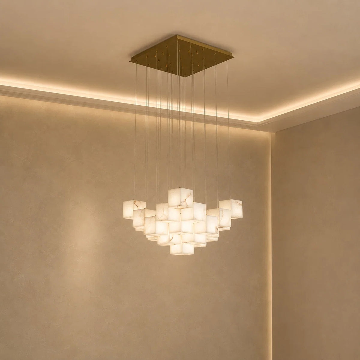 Pendant Light Alabaster Box Shade Adjustable Height