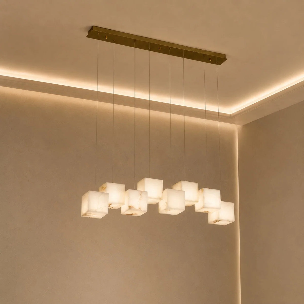 Pendant Light Alabaster Box Shade Adjustable Height