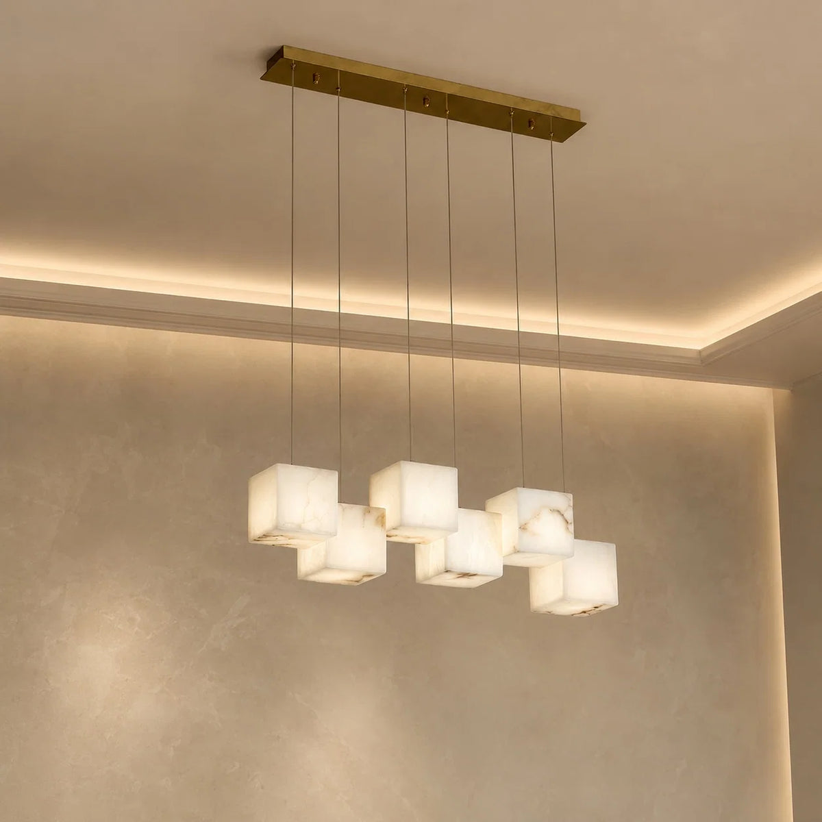 Pendant Light Alabaster Box Shade Adjustable Height