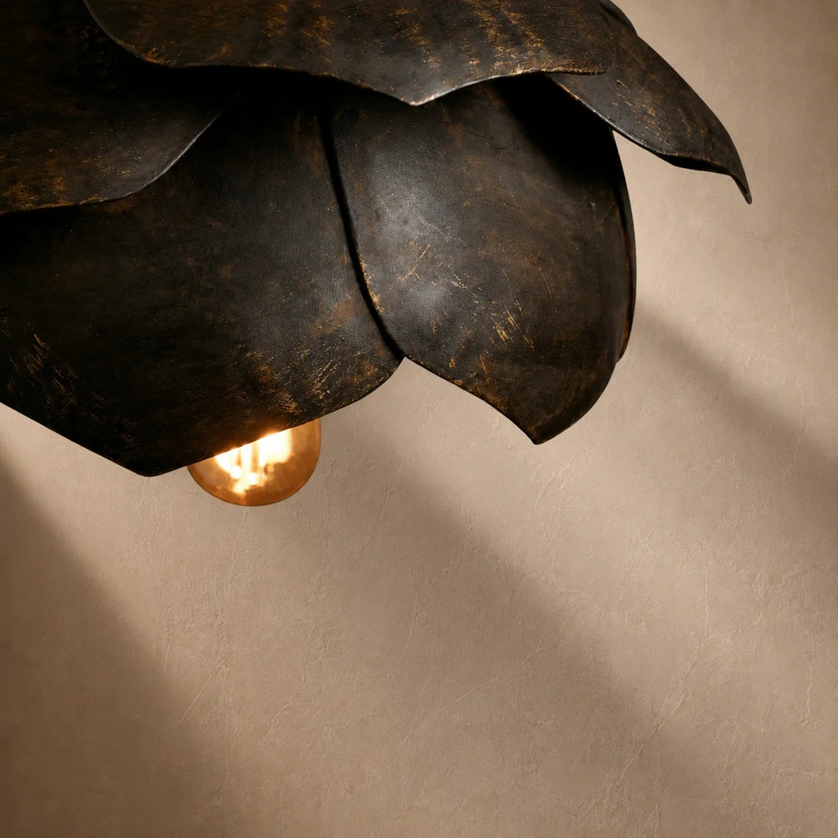 Pendant Light Sculptural Flower Handcrafted Iron Adjustable Suspension