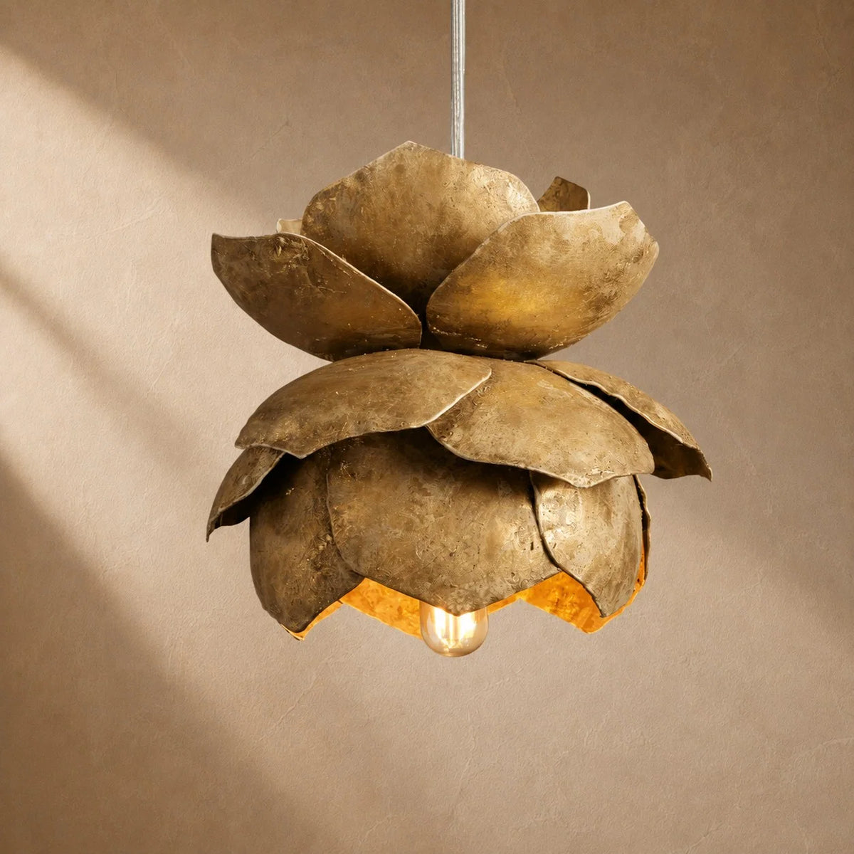Pendant Light Sculptural Flower Handcrafted Iron Adjustable Suspension