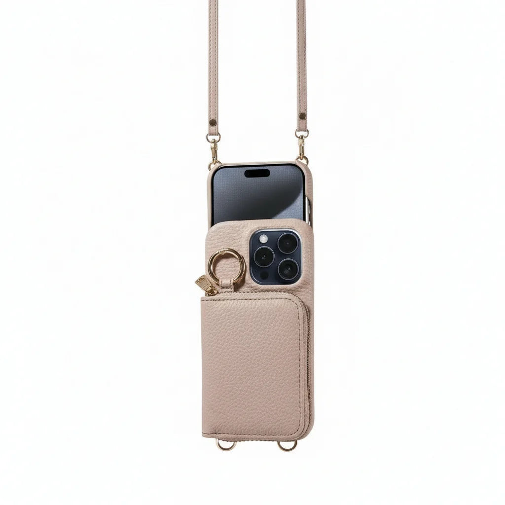 Phone Wallet Case Genuine Leather Zipper 4 Card Slots
