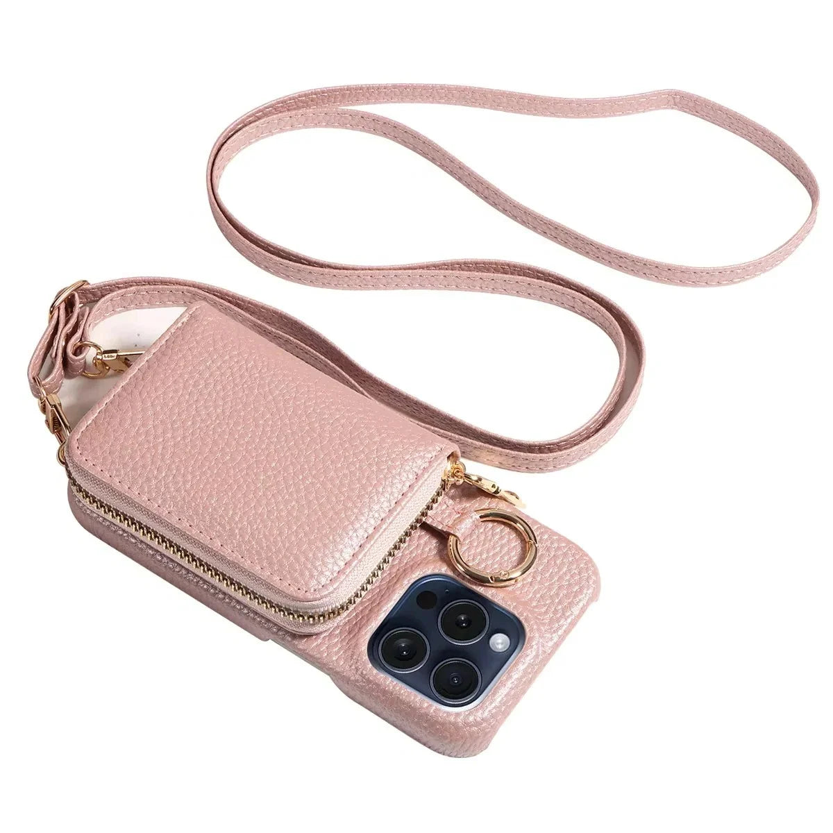 Phone Wallet Case Genuine Leather Zipper 4 Card Slots