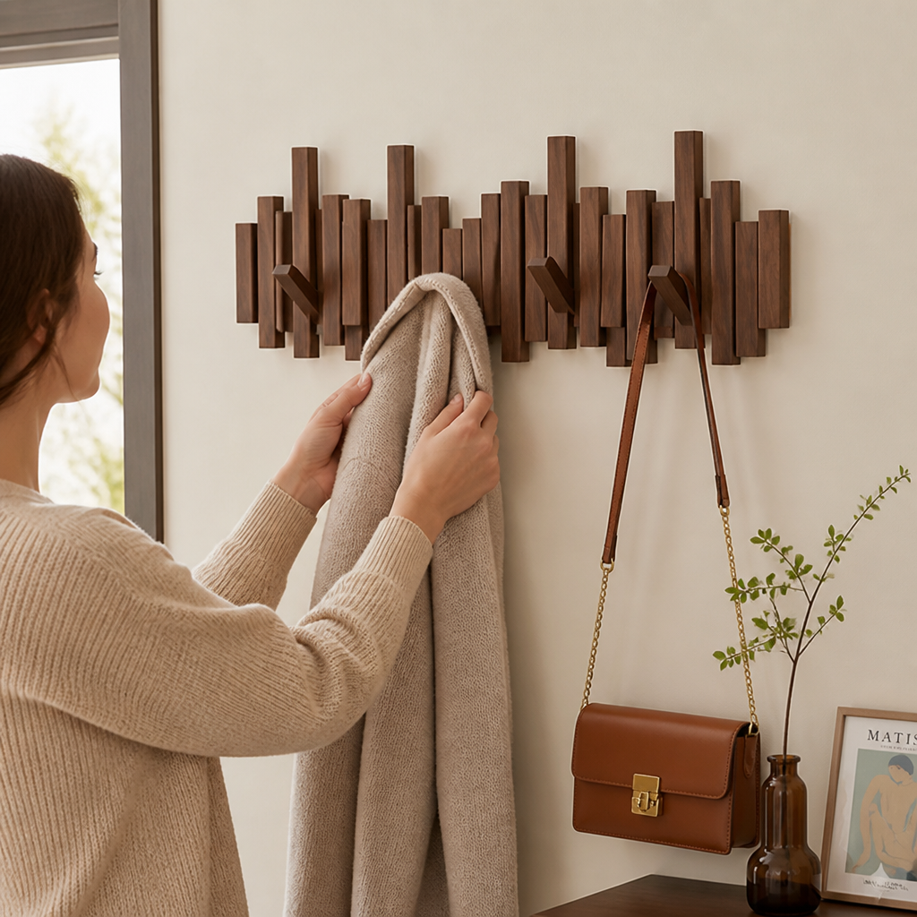 Piano-Style Wood Wall Coat Rack
