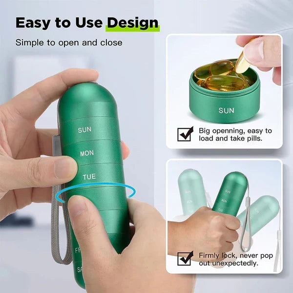 Pill Organizer Aluminum Alloy Silicone-Sealed 7-Day