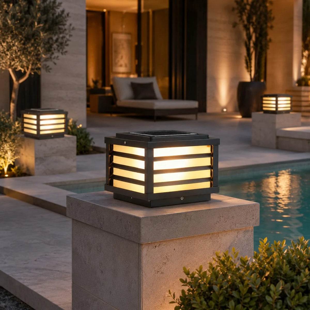 Pillar Light Solar Or Hardwired Warm White LED