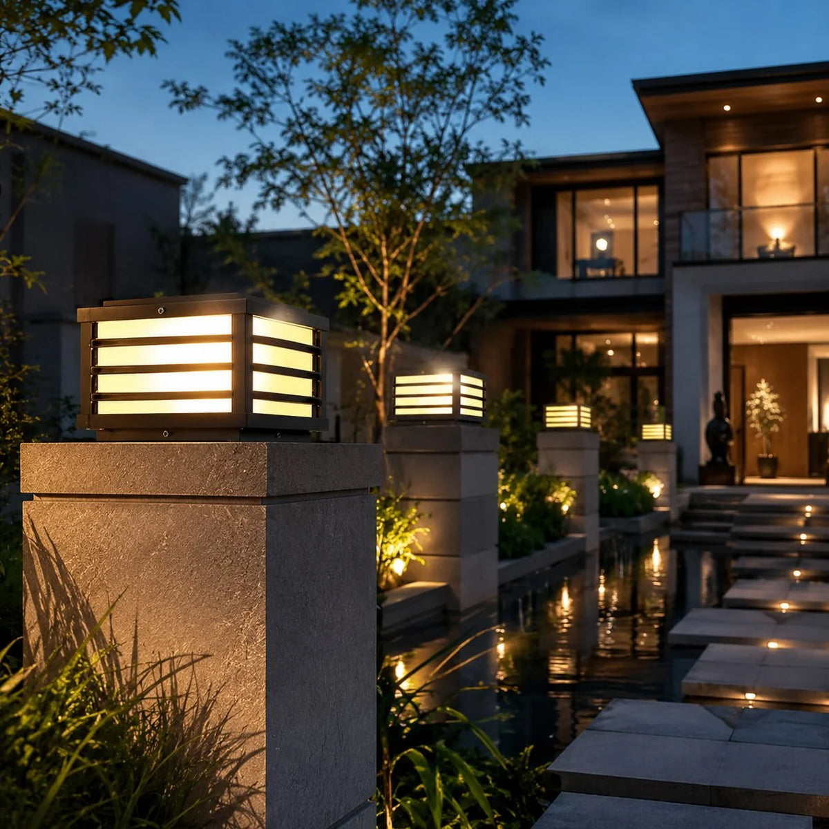 Pillar Light Solar Or Hardwired Warm White LED