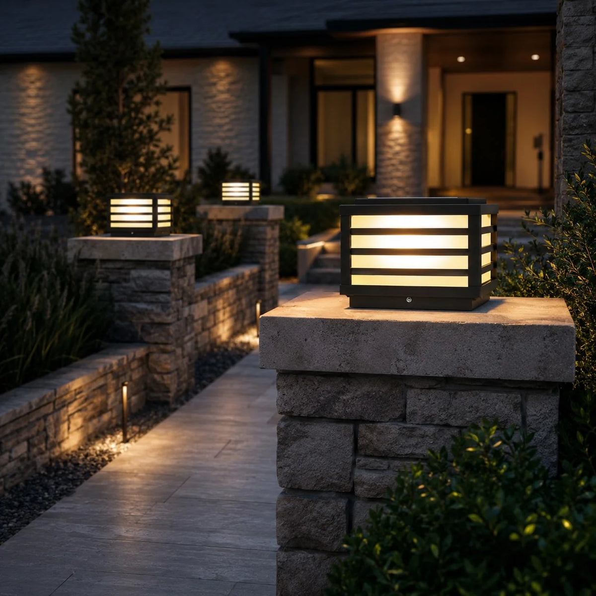 Pillar Light Solar Or Hardwired Warm White LED