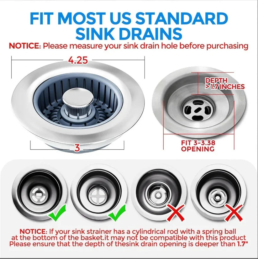 Pop-Up Sink Strainer One-Press 304 Stainless Steel